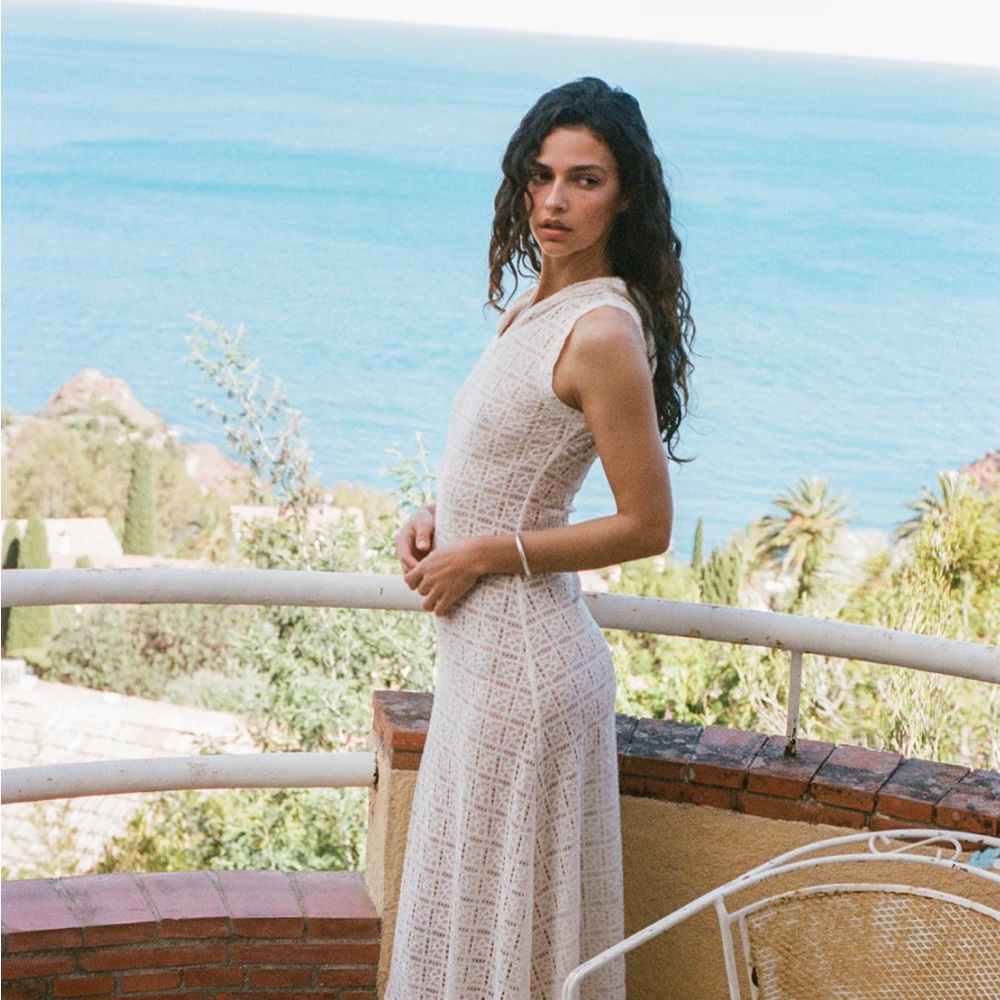 With Jean Cream Textured Sleeveless Dress